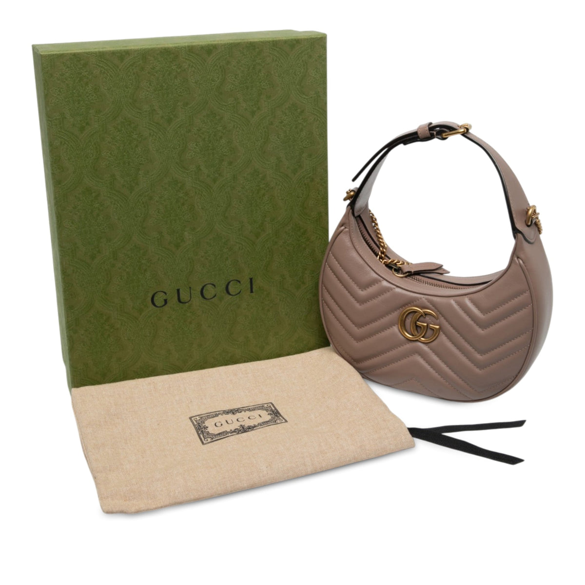 Gucci Mini GG Marmont Matelasse Calfskin Half Moon Bag — Brown