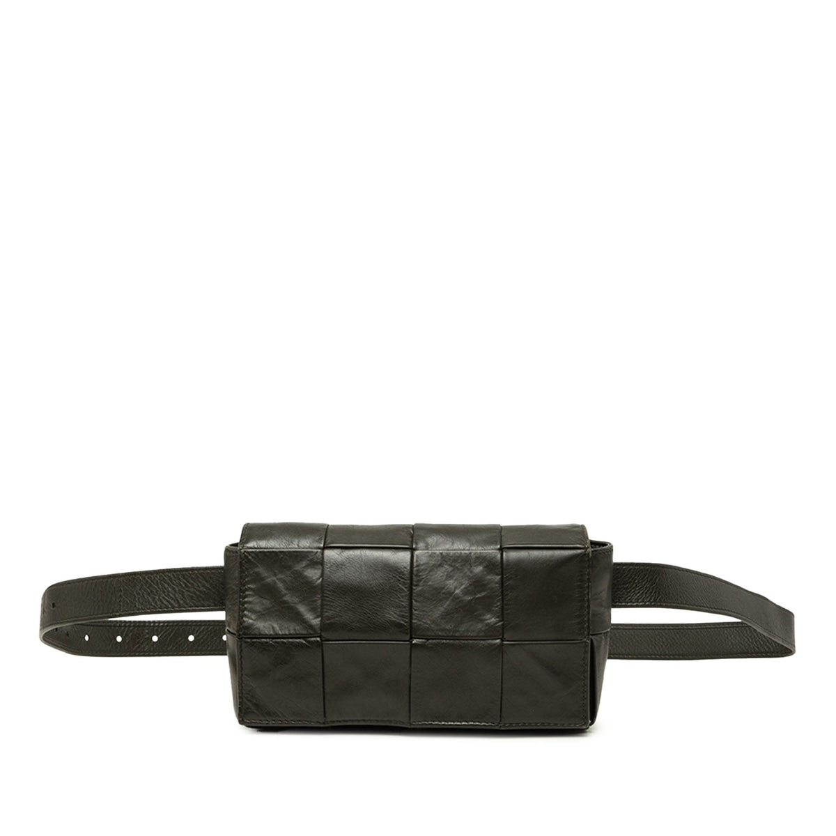 Bottega Veneta Paper Calfskin Intrecciato Cassette Belt Bag — Black