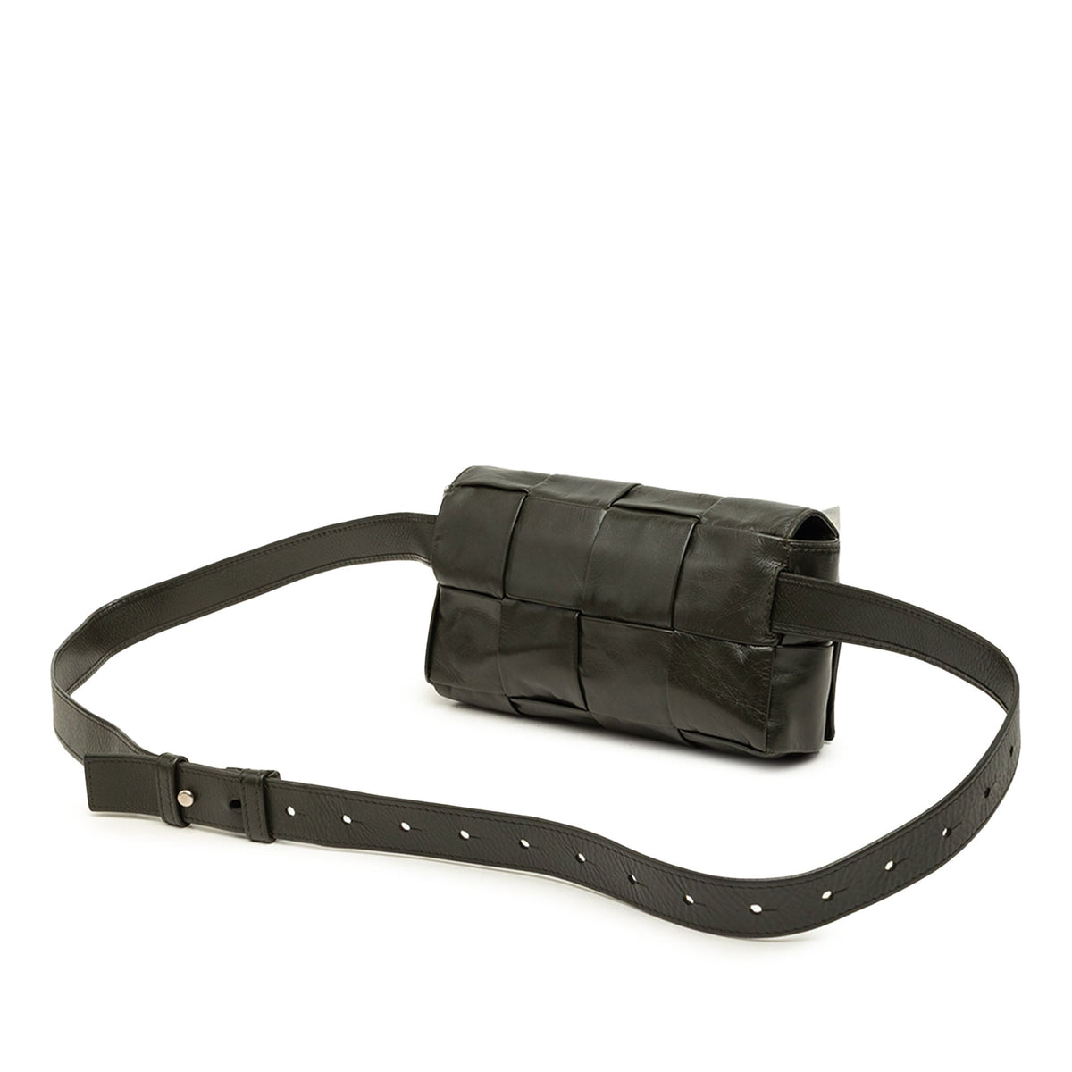 Bottega Veneta Paper Calfskin Intrecciato Cassette Belt Bag — Black