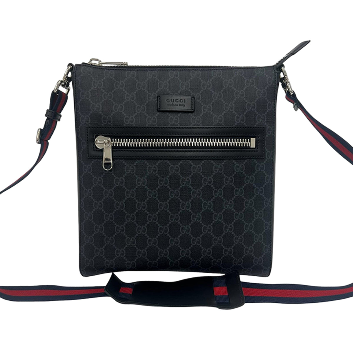 Gucci Medium GG Supreme Web Messenger Bag — Black