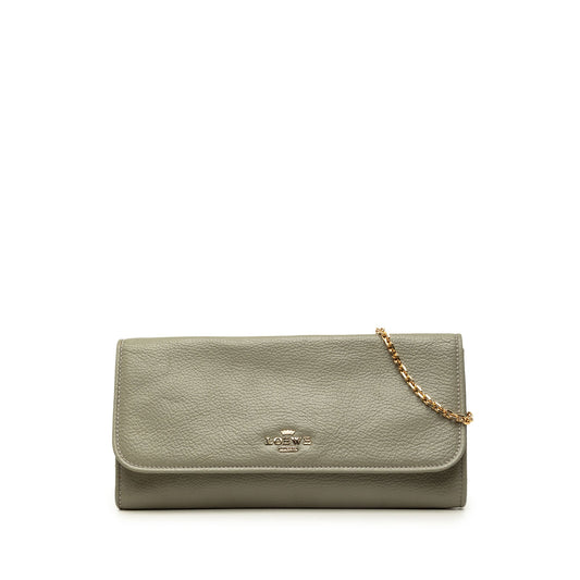 LOEWE Grained Calfskin Chain Shoulder Bag — Gray