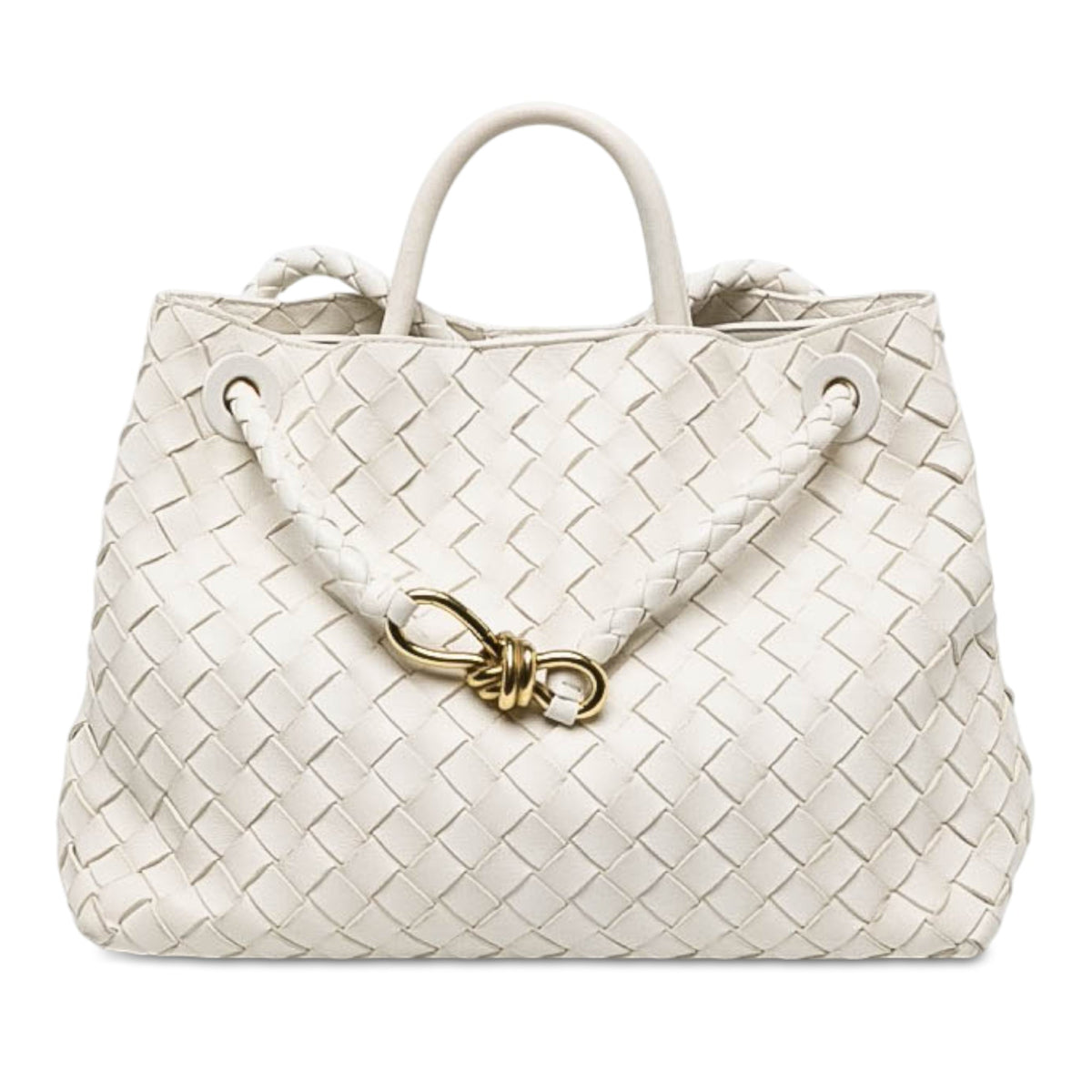 Bottega Veneta Medium Lambskin Intrecciato Andiamo Bag — White
