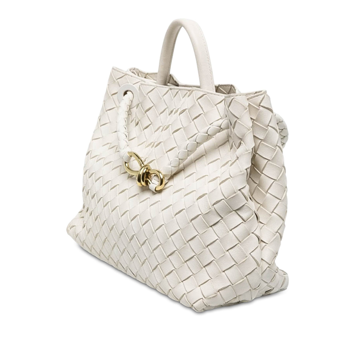 Bottega Veneta Medium Lambskin Intrecciato Andiamo Bag — White