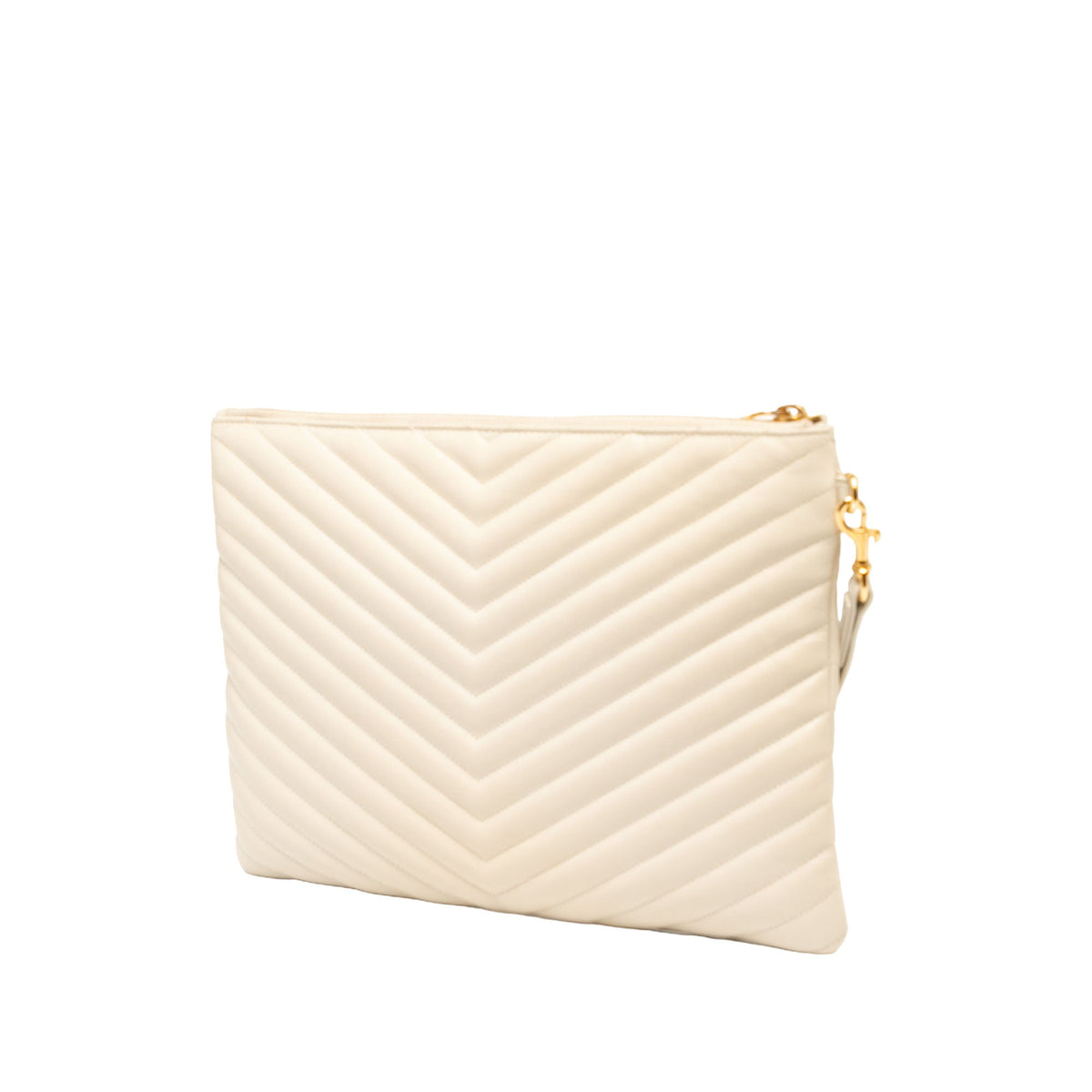 Saint Laurent Chevron Calfskin Monogram Tablet Pouch — White