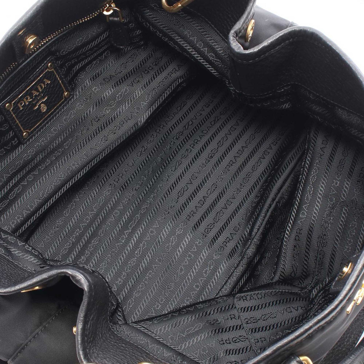 Prada Vitello Daino Trimmed Tessuto Satchel