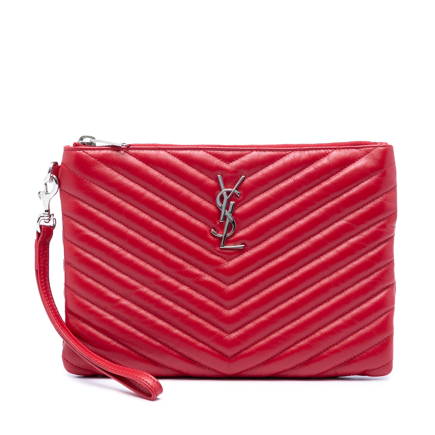Saint Laurent Chevron Leather Monogram Zip A5 Wristlet Pouch