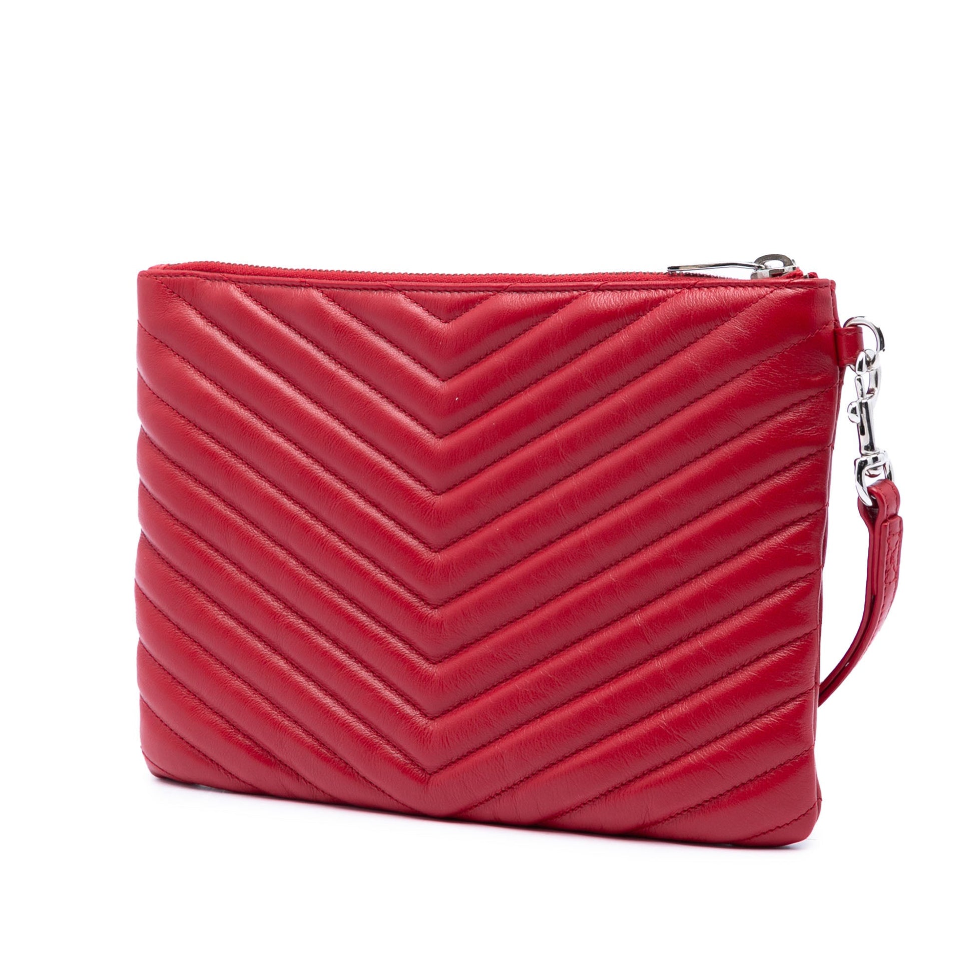 Saint Laurent Chevron Leather Monogram Zip A5 Wristlet Pouch