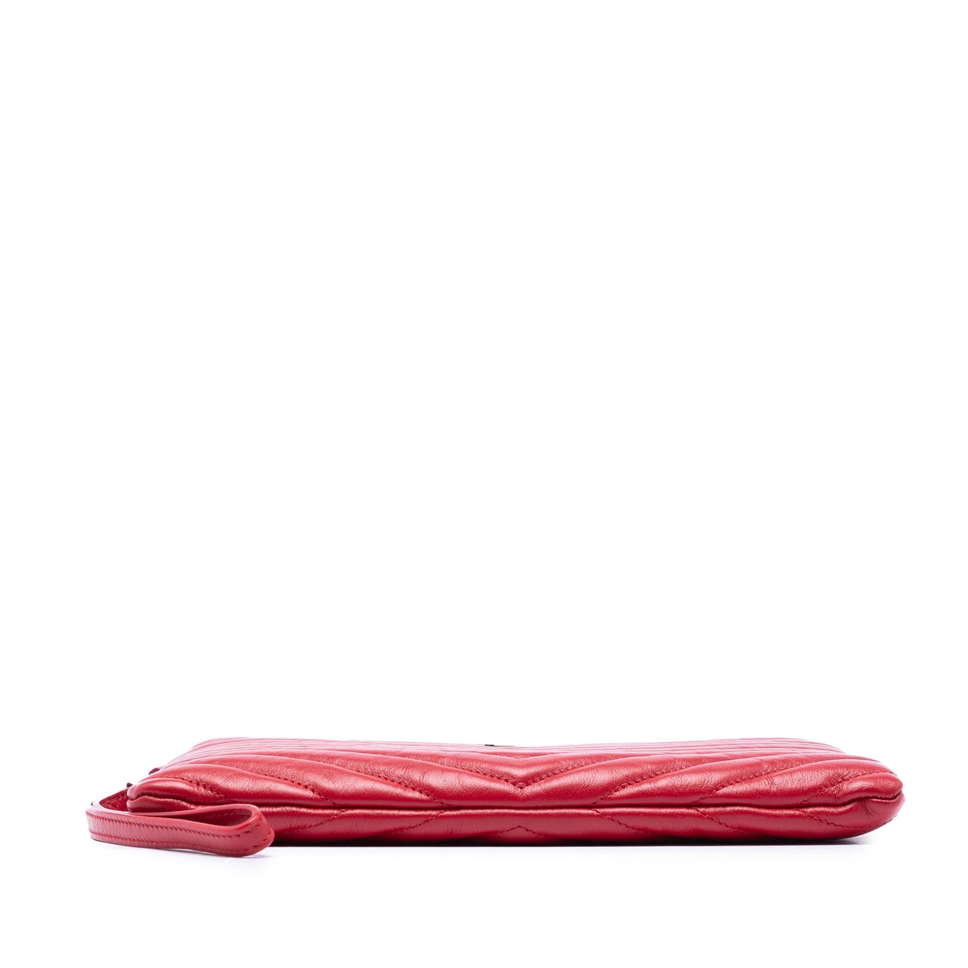 Saint Laurent Chevron Leather Monogram Zip A5 Wristlet Pouch