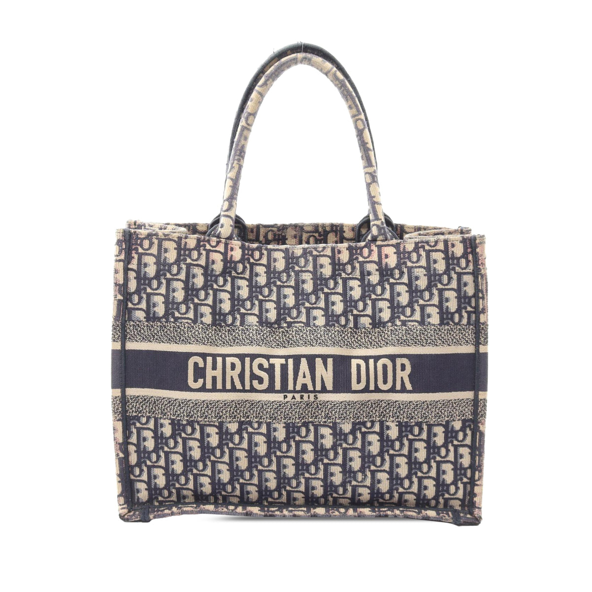 Dior Medium Oblique Embroidered Canvas Book Tote — Blue