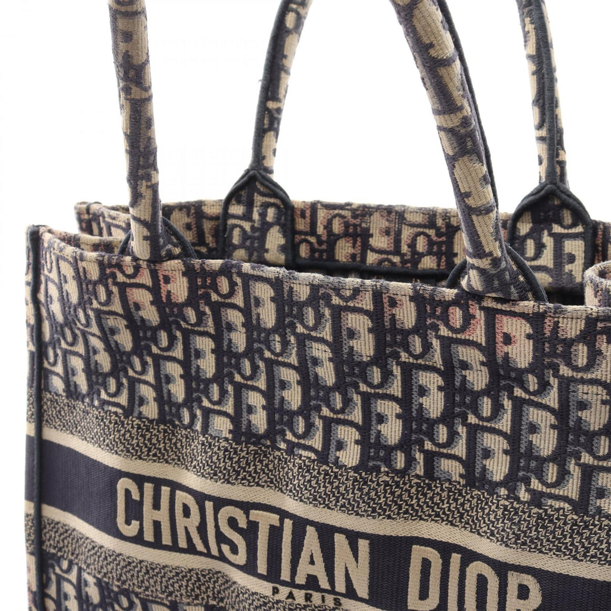 Dior Medium Oblique Embroidered Canvas Book Tote — Blue