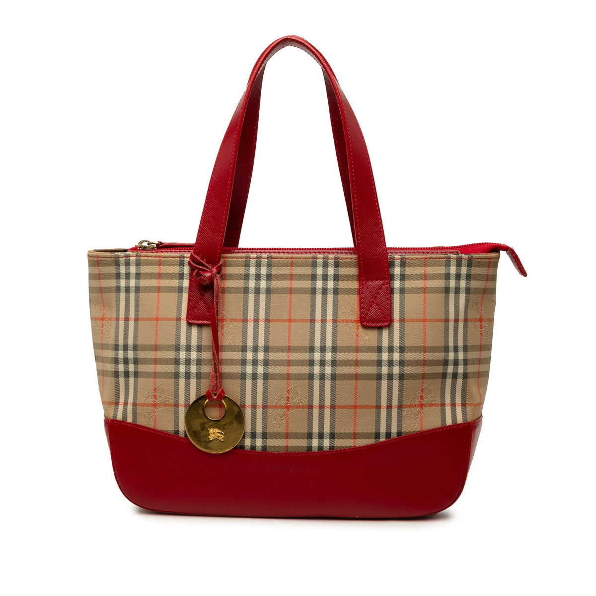 Burberry Haymarket Check Canvas Tote — Red