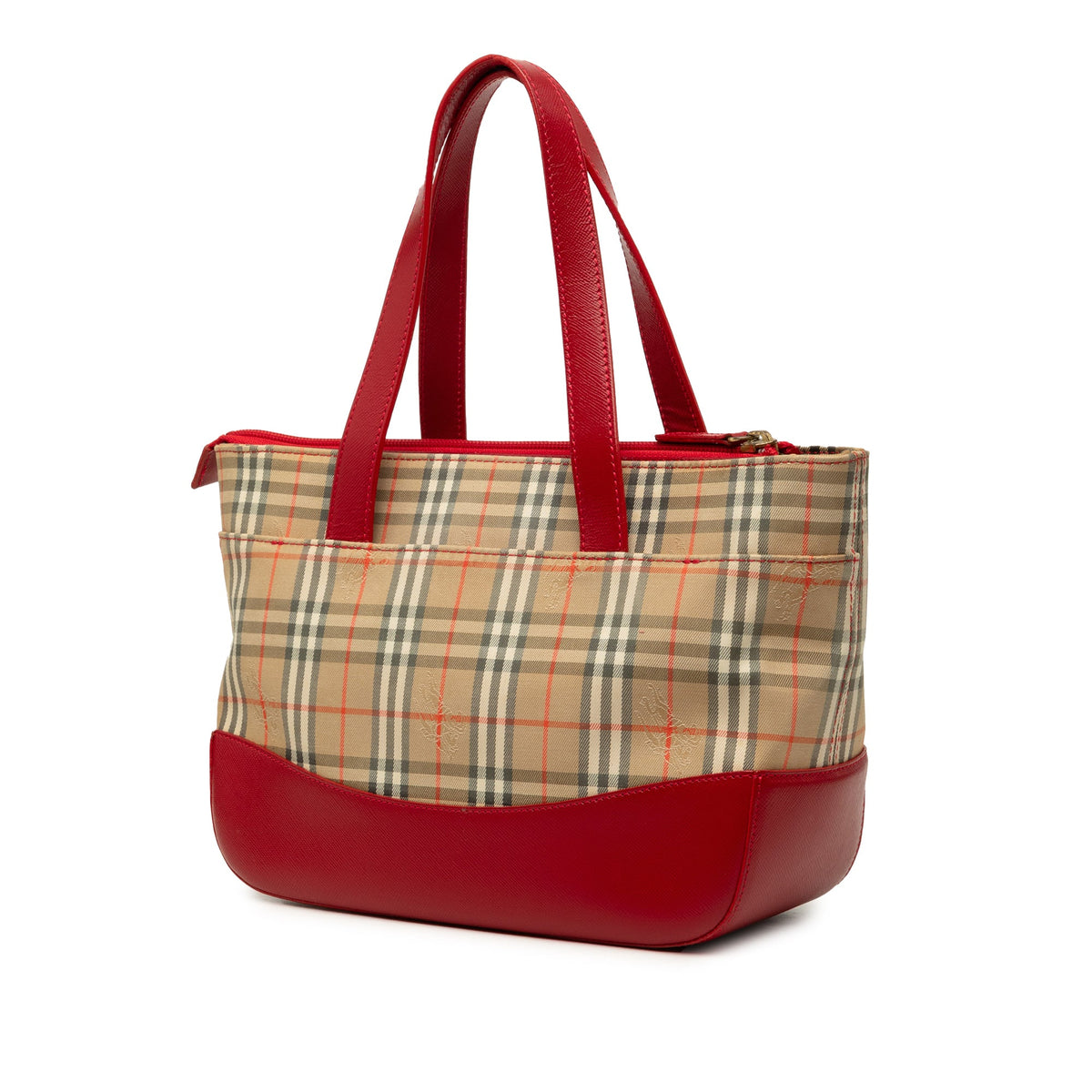 Burberry Haymarket Check Canvas Tote — Red