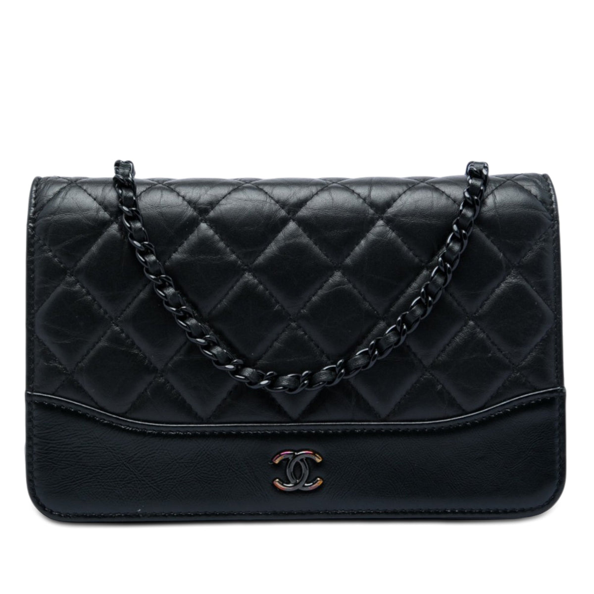 Chanel Quilted Aged Calfskin So Black Gabrielle Wallet On Chain