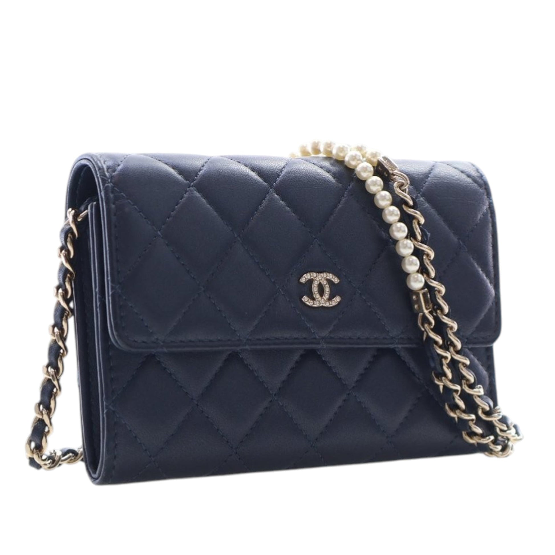 Chanel Mini CC Quilted Lambskin Pearl Wallet On Chain