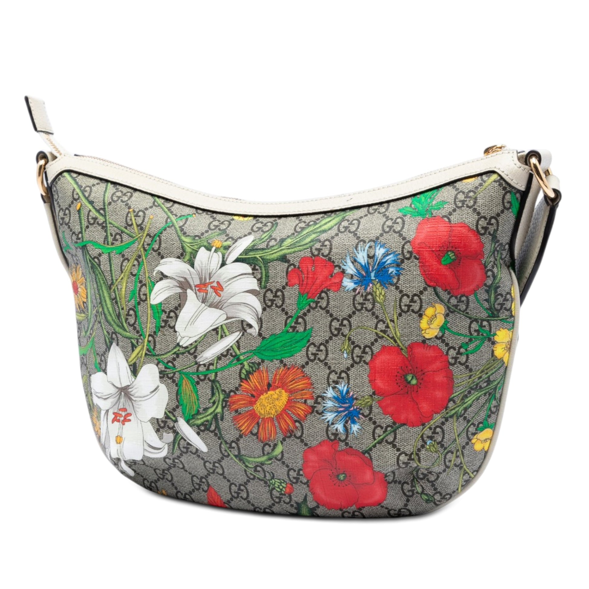 Gucci Small GG Supreme Web Ophidia Flora Half Moon Crossbody