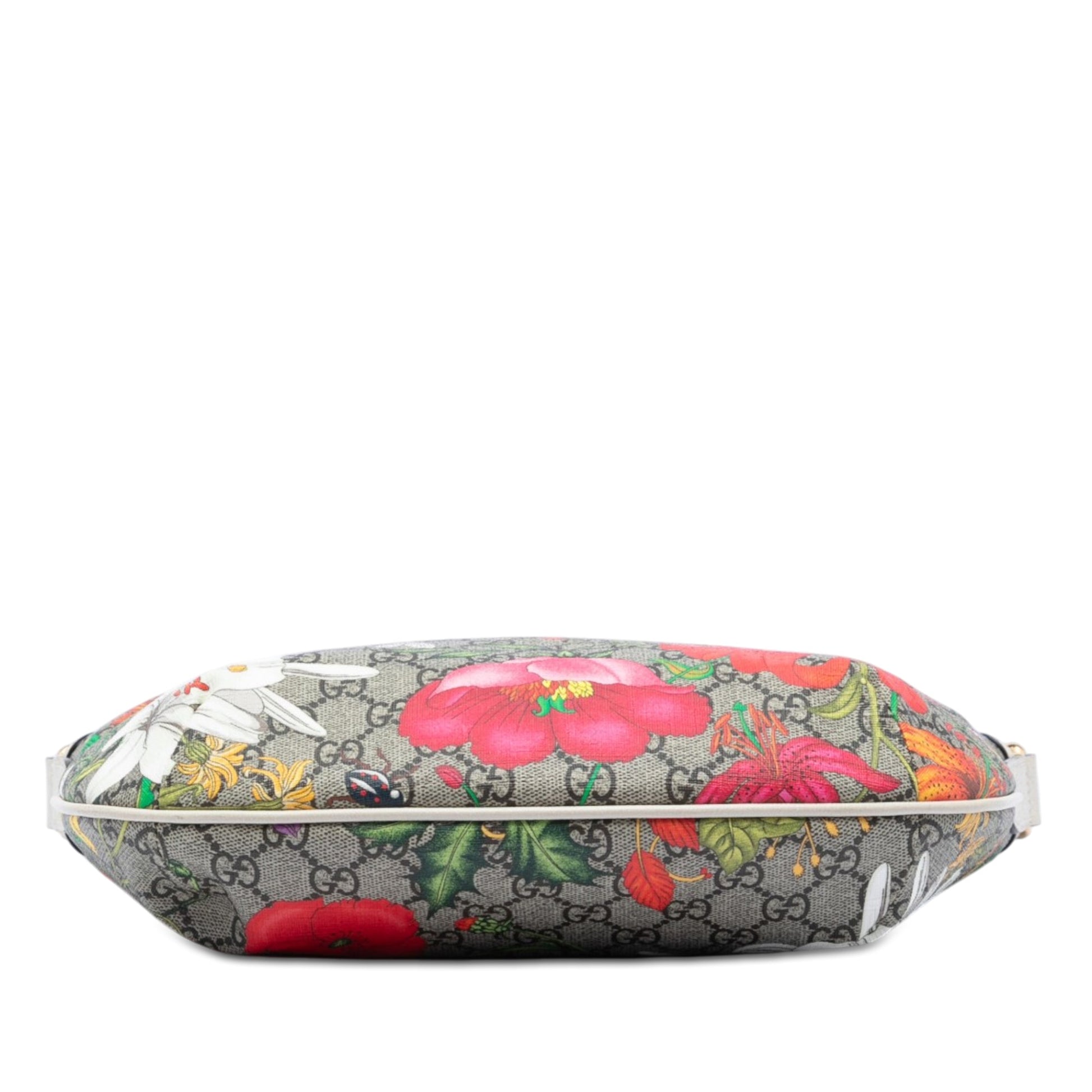 Gucci Small GG Supreme Web Ophidia Flora Half Moon Crossbody