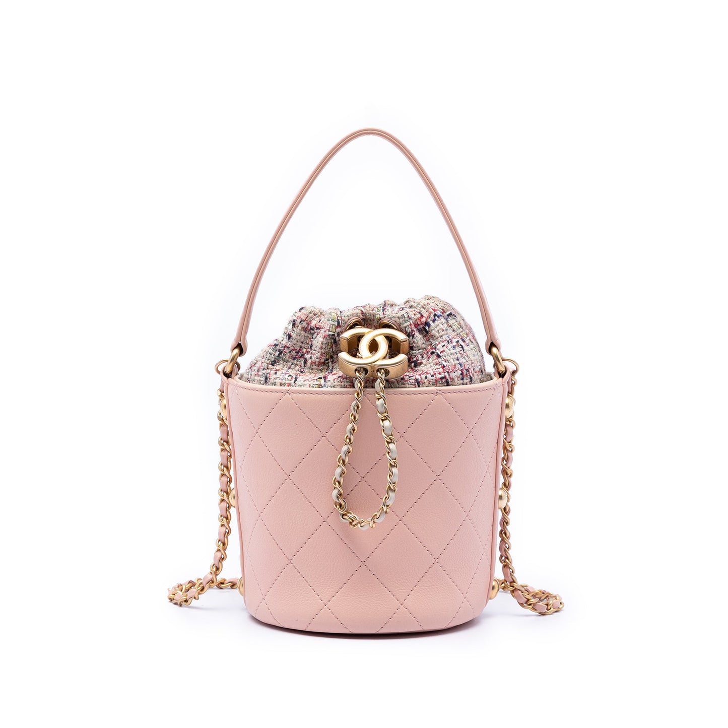Chanel Small CC Calfskin and Tweed Drawstring Bucket Bag