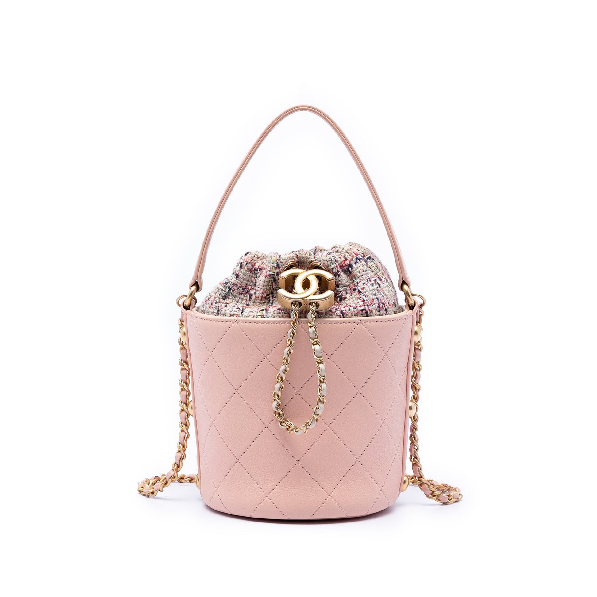 Chanel Small CC Calfskin and Tweed Drawstring Bucket Bag