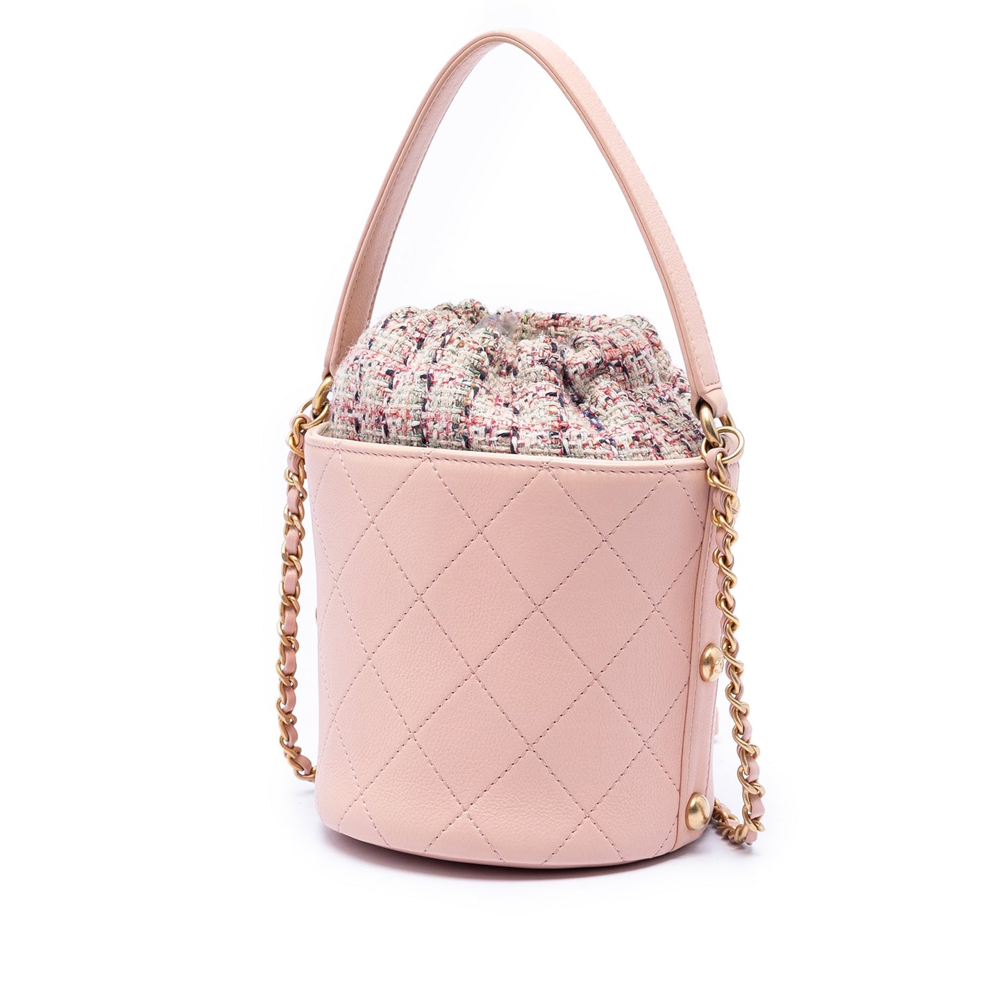 Chanel Small CC Calfskin and Tweed Drawstring Bucket Bag