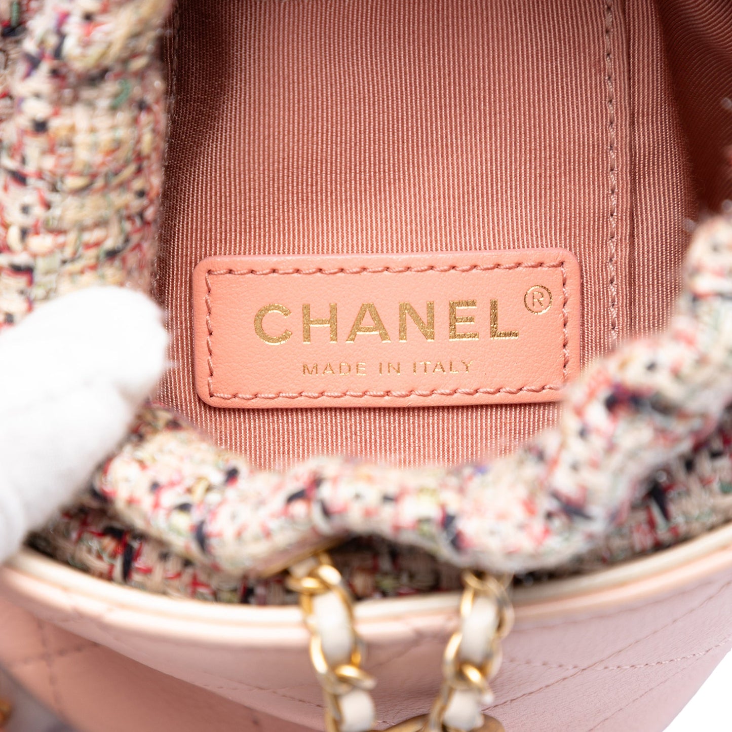 Chanel Small CC Calfskin and Tweed Drawstring Bucket Bag