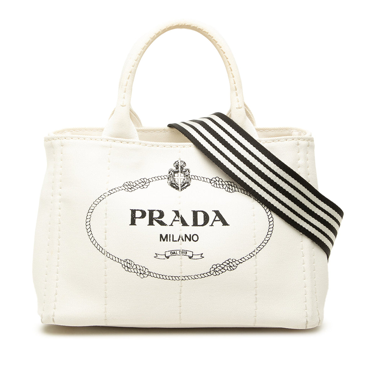 Prada Small Canvas Canapa Logo Tote — White
