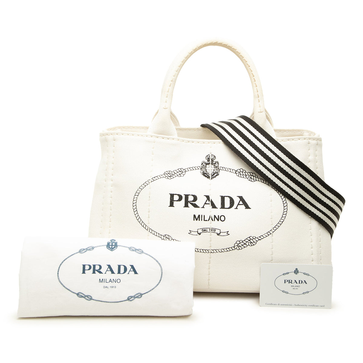 Prada Small Canvas Canapa Logo Tote — White