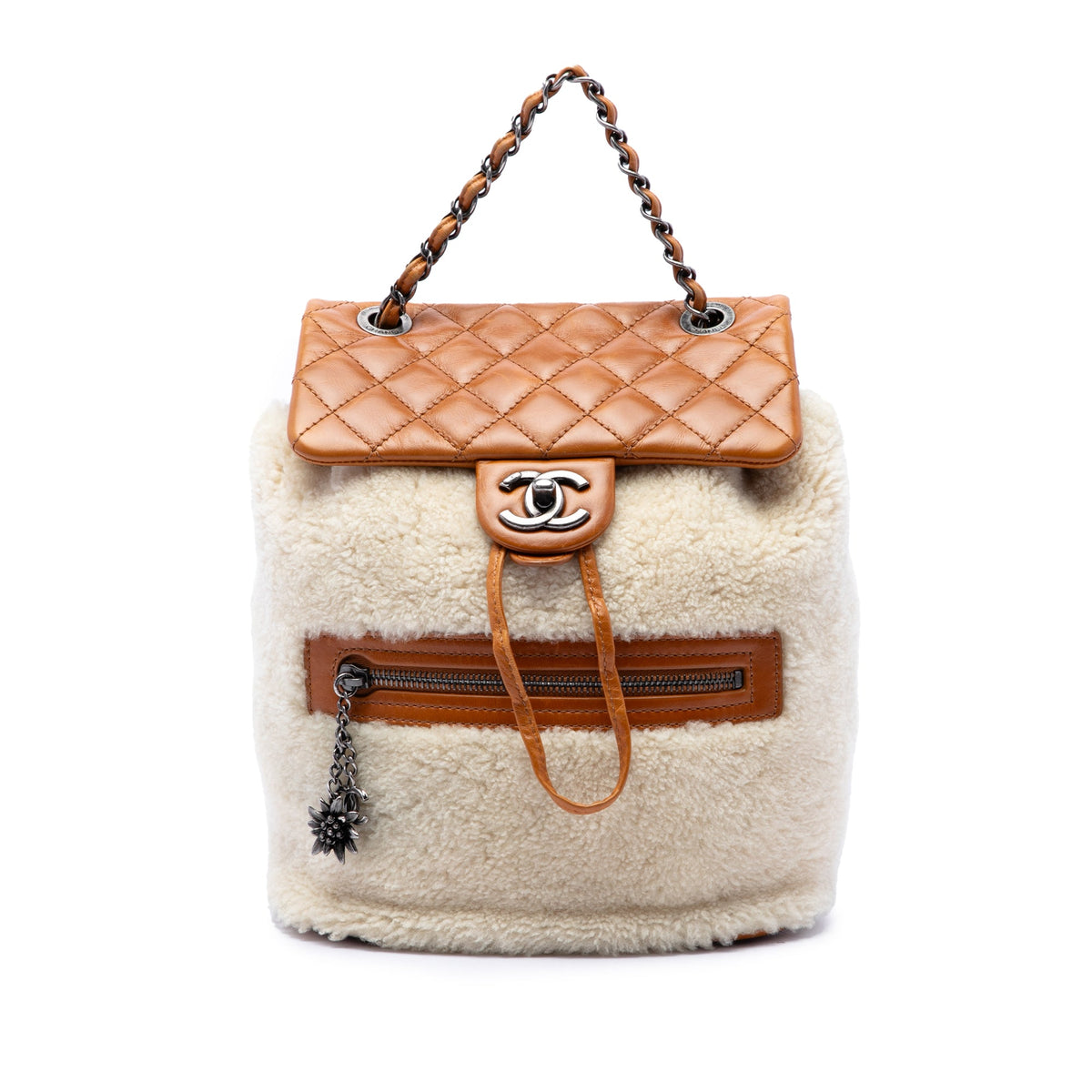 Chanel Small Shearling and Glazed Calfskin Mountain Backpack — Brown