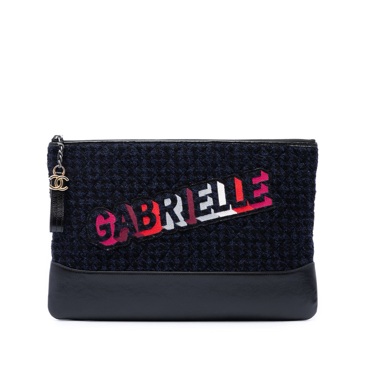 Chanel Large Tweed and Calfskin Embroidered Gabrielle O Case Clutch