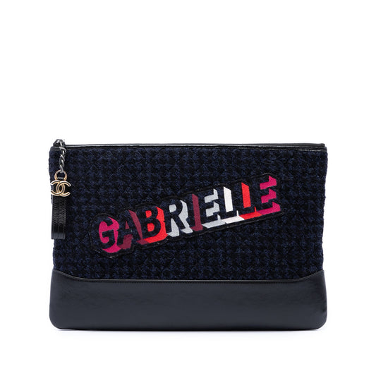 Chanel Large Tweed and Calfskin Embroidered Gabrielle O Case Clutch