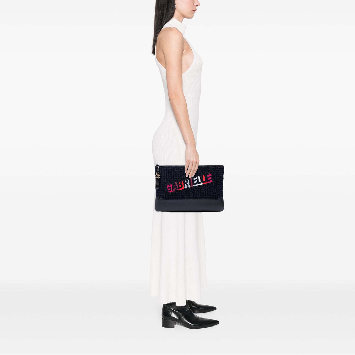 Chanel Large Tweed and Calfskin Embroidered Gabrielle O Case Clutch