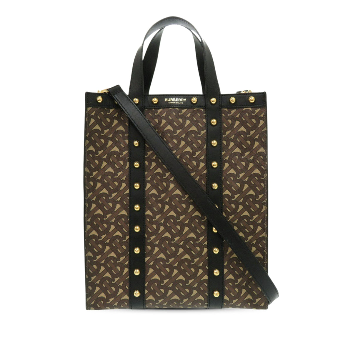 Burberry Small TB Monogram E Canvas and Studded Leather Vertical Tote
