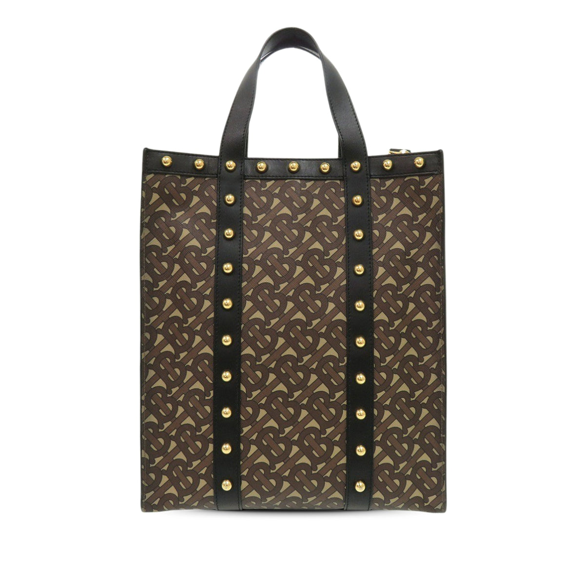 Burberry Small TB Monogram E Canvas and Studded Leather Vertical Tote