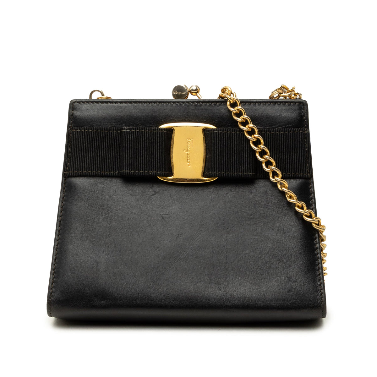 Ferragamo Leather Vara Bow Kiss Lock Chain Crossbody