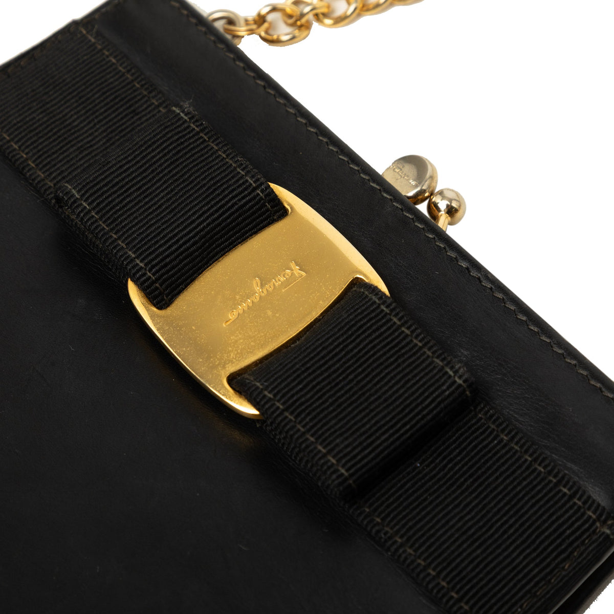 Ferragamo Leather Vara Bow Kiss Lock Chain Crossbody