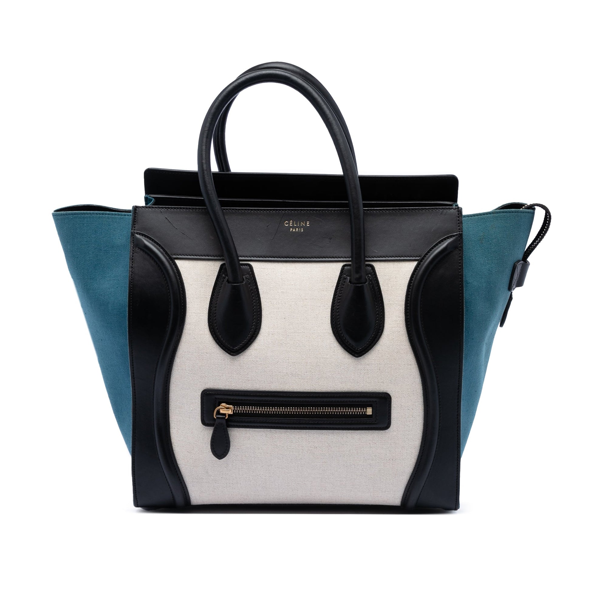 Celine Mini Tricolor Canvas and Leather Luggage Tote