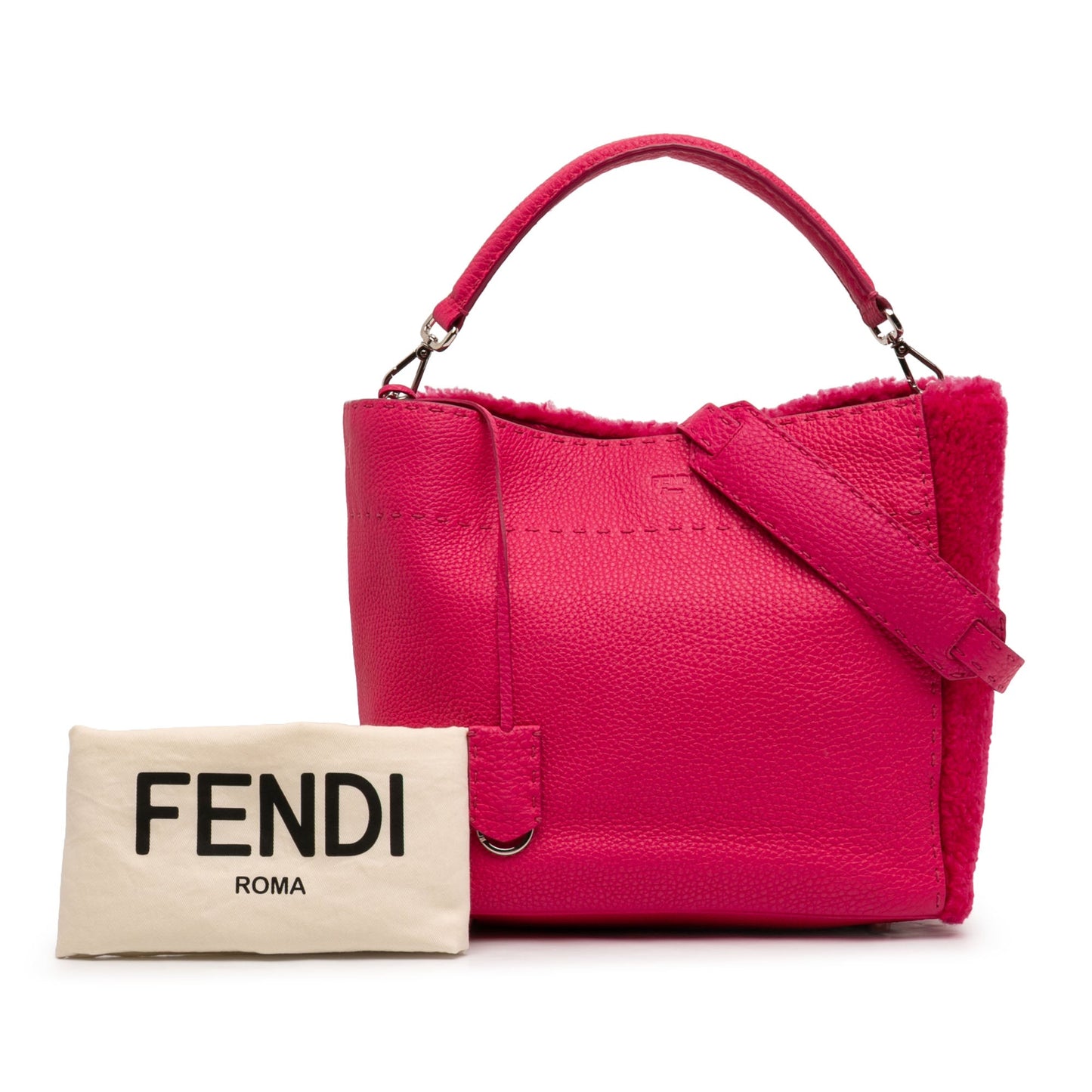 Fendi Leather and Shearling Selleria Anna Satchel