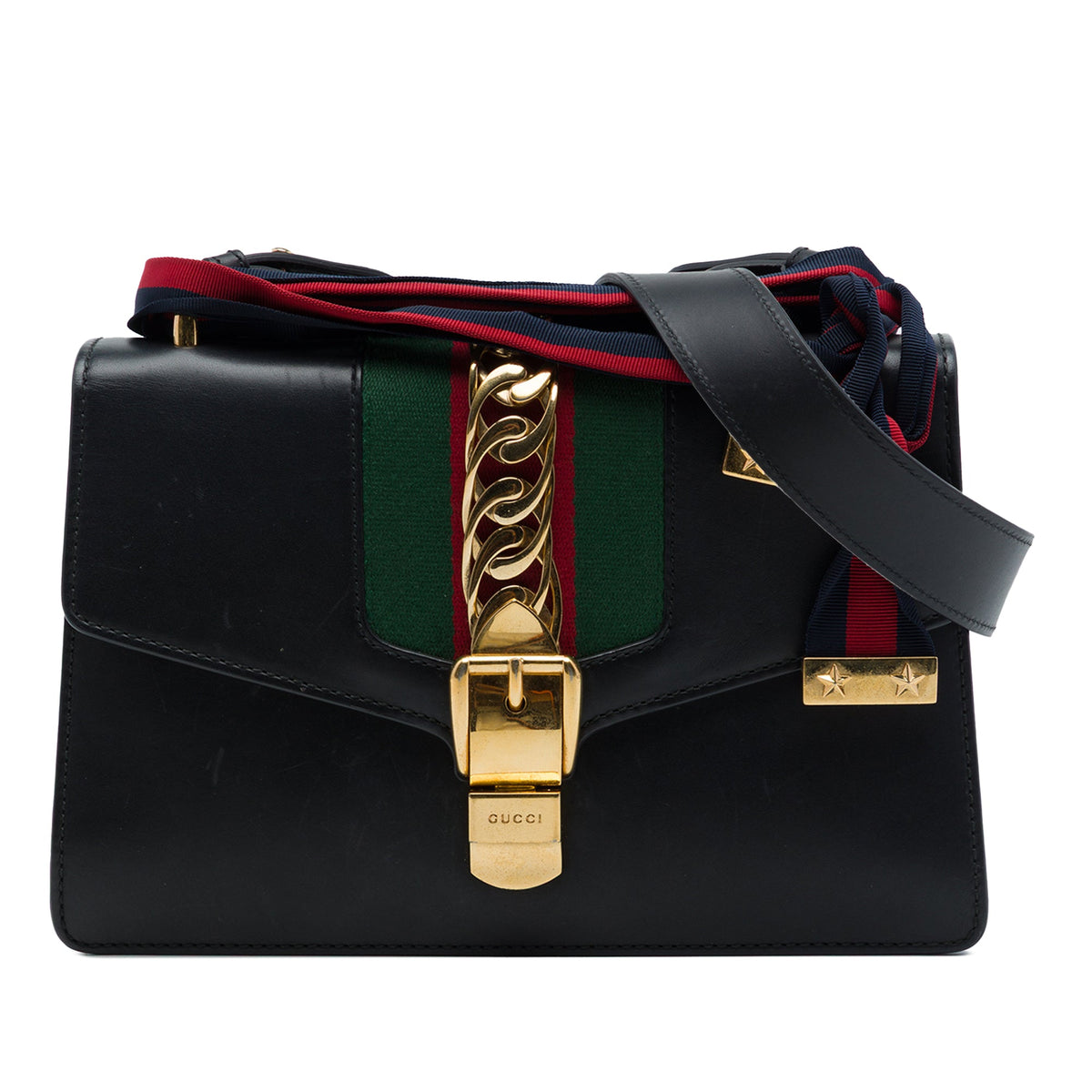 Gucci Small Calfskin Web Sylvie Satchel