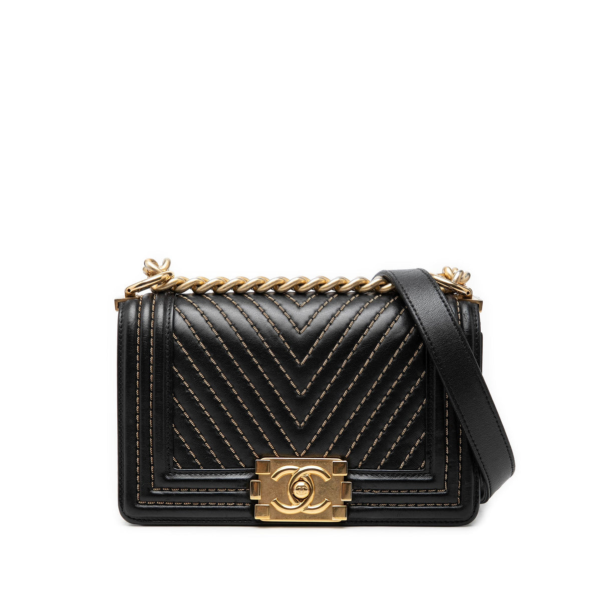Chanel Small Chevron Lambskin Stitched Boy Flap