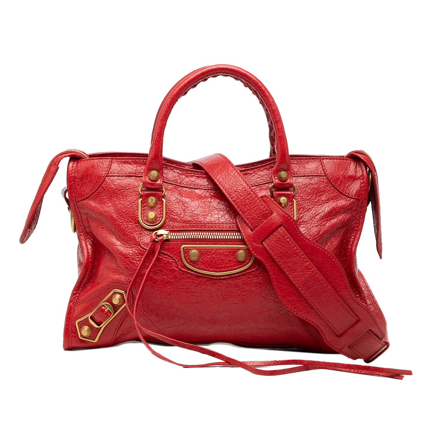 Small Lambskin Motocross Classic Metallic Edge City Satchel