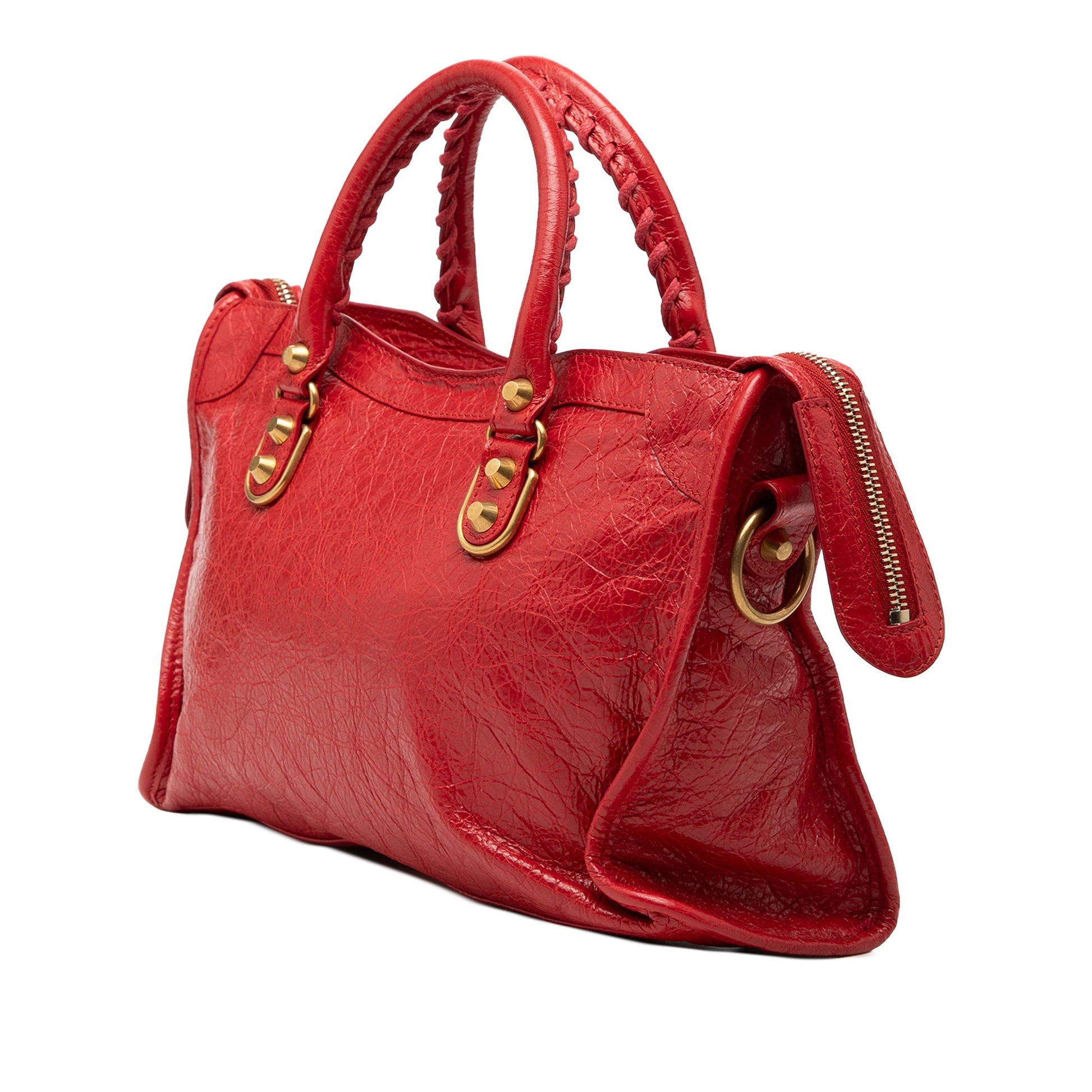 Small Lambskin Motocross Classic Metallic Edge City Satchel
