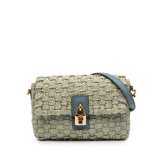 Dolce & Gabbana Leather Trimmed Woven Raffia Padlock Crossbody