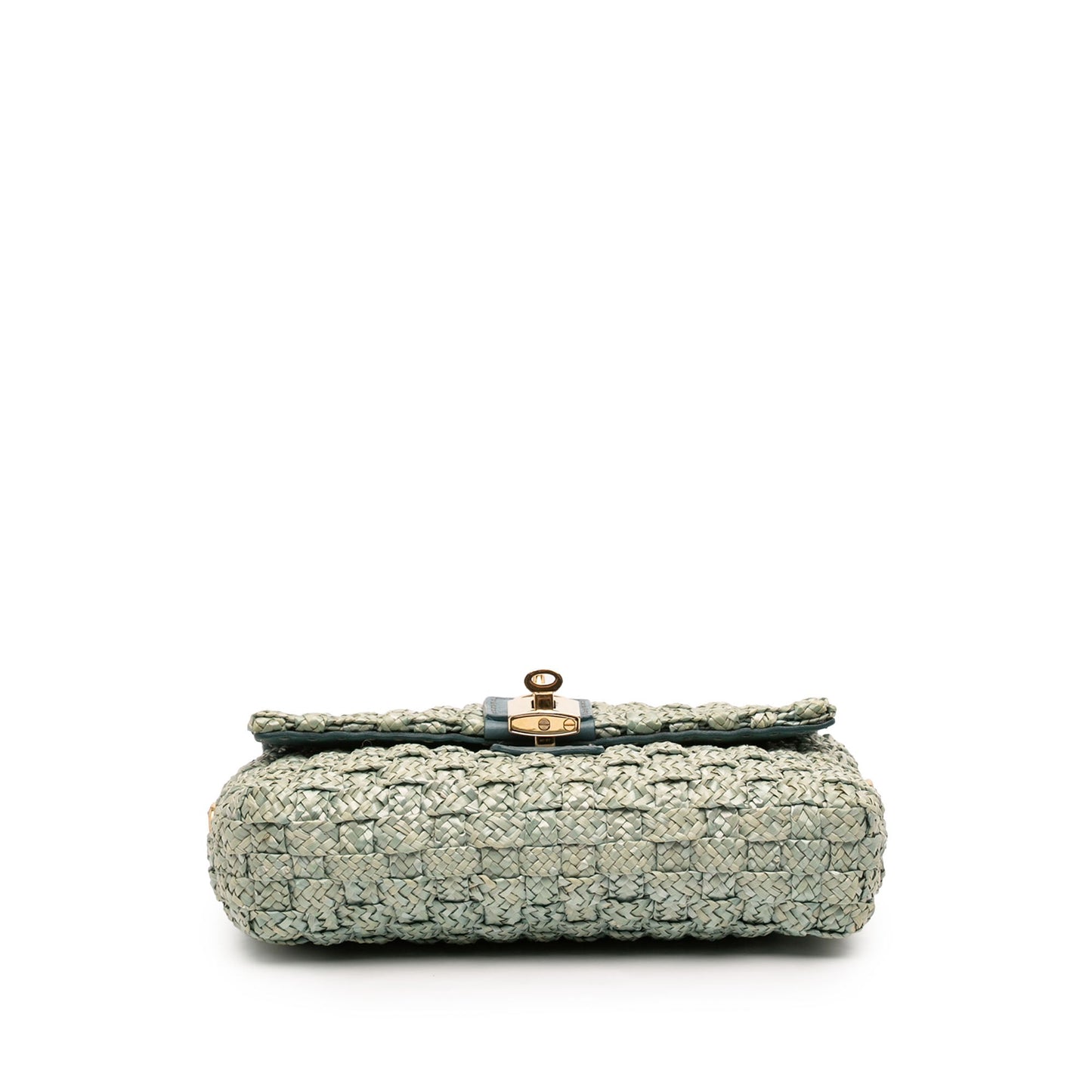 Dolce & Gabbana Leather Trimmed Woven Raffia Padlock Crossbody