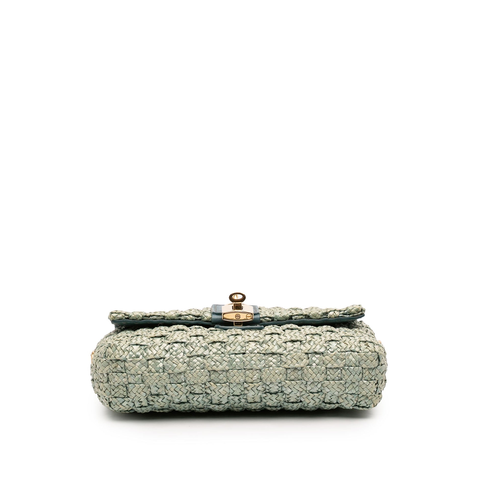 Dolce & Gabbana Leather Trimmed Woven Raffia Padlock Crossbody