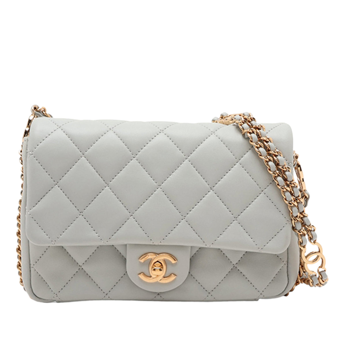 Chanel Mini Quilted Pearly Lambskin Pearl Flap — Gray