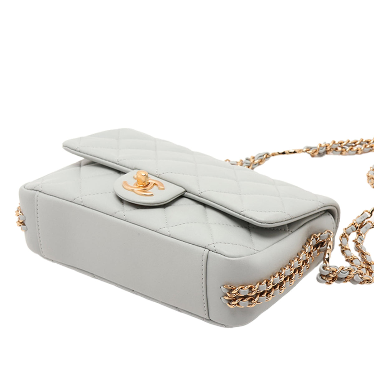 Chanel Mini Quilted Pearly Lambskin Pearl Flap — Gray