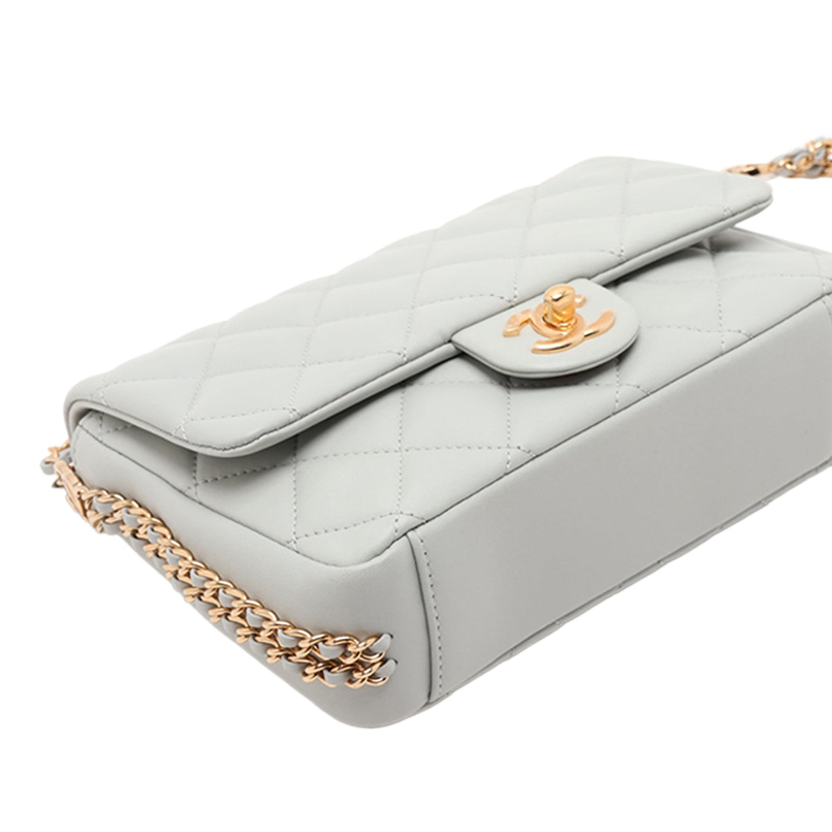 Chanel Mini Quilted Pearly Lambskin Pearl Flap — Gray