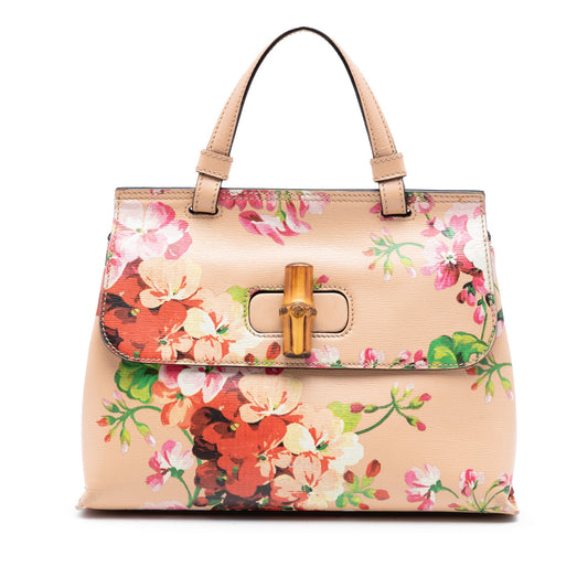 Gucci Small Calfskin Blooms Bamboo Daily Satchel
