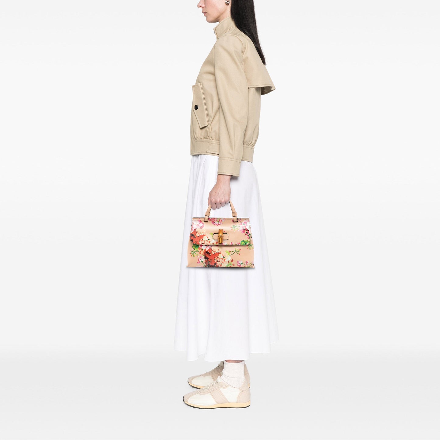 Gucci Small Calfskin Blooms Bamboo Daily Satchel