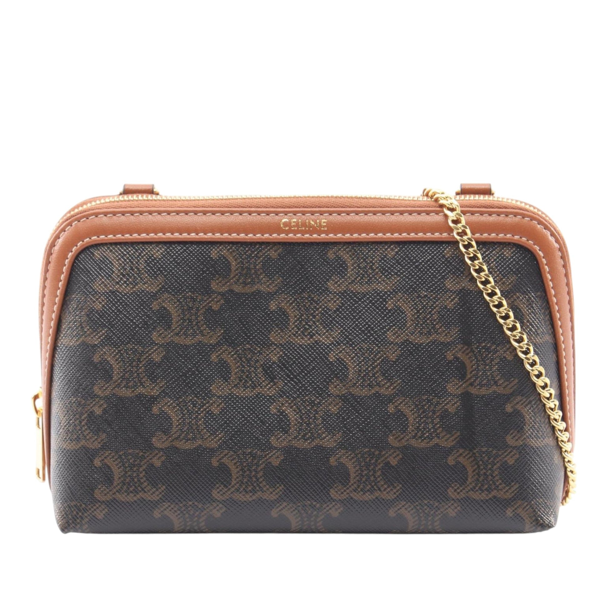 Celine Triomphe Coated Canvas Clutch On Chain
