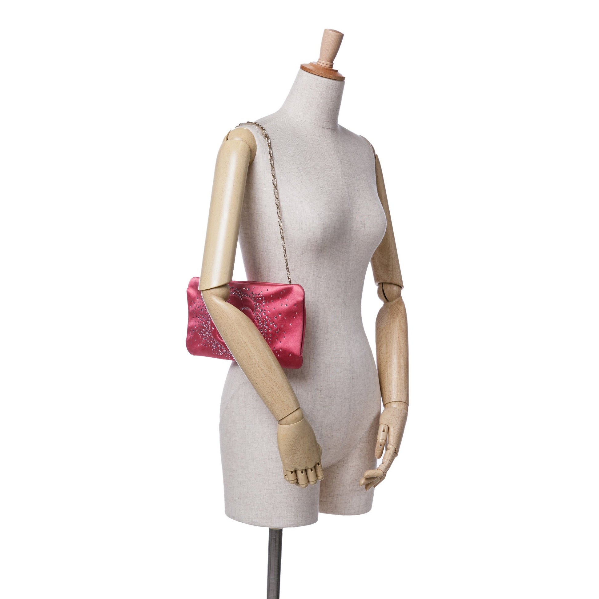 Chanel Satin Diamante Camellia Clutch with Chain